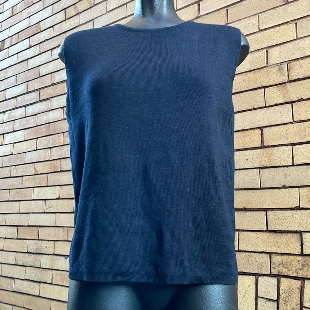 Linda Allard Ellen Tracy Black Sleeveless wool silk knit top Size Large